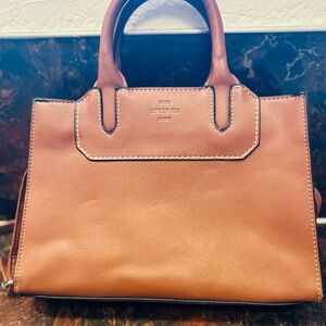 London Fog Leather Carmel Brown Satchel Shoulder Bag Purse